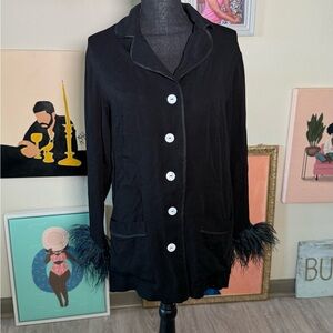 Elegant Black Feather-Trimmed Women's Jacket